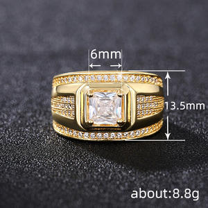 Anello da uomo H413 in oro giallo con diamante taglio Asscher, colore G naturale, fede nuziale con diamanti laterali - Product Image 4