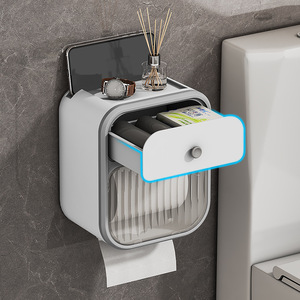 Caja de papel higiénico <span class=keywords><strong>sin</strong></span> punzonado soporte de papel higiénico caja de almacenamiento de inodoro doméstico soporte de rollo de papel montado en la pared cajón de papel - Product Image 4