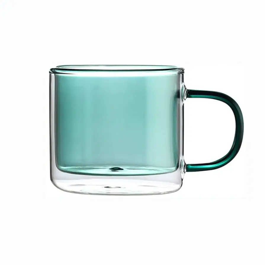 उच्च Borosilicate रंगीन 250 ml प्रिंट डबल दीवार अछूता गिलास एस्प्रेसो कॉफी चाय मग कप के साथ संभाल