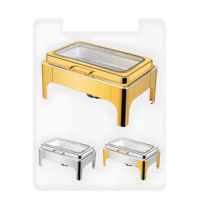 Plat à chafing oblong en acier inoxydable doré 6L – Ensemble de luxe pour buffet, chauffe-plats pour hôtels et restaurants