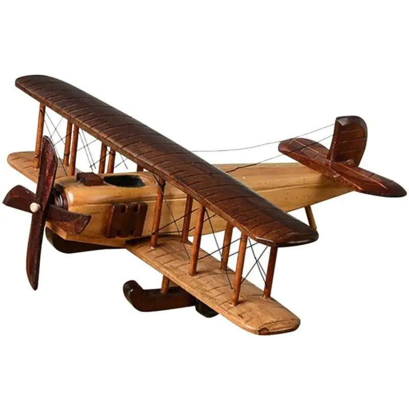 木製ヴィンテージレトロ手作り木製飛行機モデル航空機航空機飛行機バイプレーンモデル置物ホームオフィス装飾
