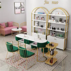 Vente en gros de vernis à ongles Diant de haute qualité en bois rose et or moderne blanc Mobilier de bar de salon