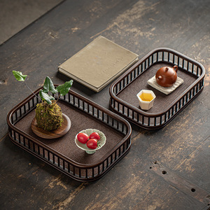 Chinese Style Bamboo Tea <b>Tray</b> Rectangular Woven Mat <b>Small</b> Serving <b>Tray</b> For Tea Set And Food Presentation - Product Image 1