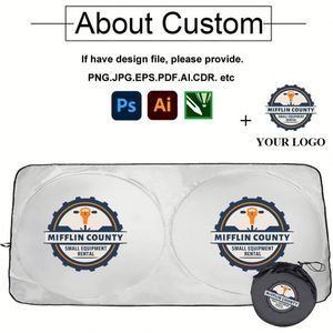 Pare-soleil pliable pour pare-brise avant en polyester, protection UV et thermique, pare-soleil de voiture double cercle avec impression de logo personnalisé - Product Image 4