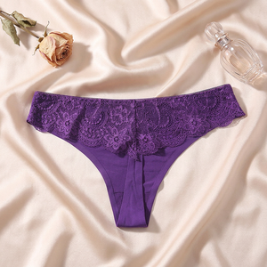 Solid Color Eyelash Lace Women <b>Thong</b> Panties Soft Stretchy Low Waist Minimalist Sexy Ladies T-back Plus Size <b>Seamless</b> Panties - Product Image 3