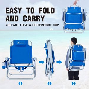 Folding Beach <b>Chair</b> 5 Positions <b>High</b> <b>Recliner</b> Lightweight Portable Backpack With Towel Bar Camp Outdoor Travel - Product Image 6