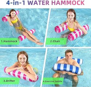 Chaise longue gonflable pour piscine, motif feuille bleue, PVC, hamac aquatique pour adulte, radeau flottant, flotteur de bain - Product Image 3