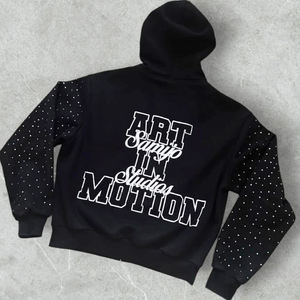 DCY 400 Gsm Толстовка на заказ, толстовка на молнии с вышивкой и принтом, французская махровая Толстовка со стразами - Product Image 2