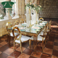 Maede — ensemble de table à manger de luxe, table moderne de 8 places avec haut en verre et miroir en acier inoxydable