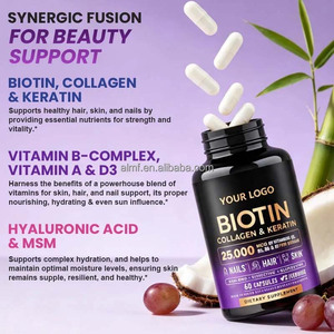 Capsules de biotine, collagène et kératine pour la santé des <span class=keywords><strong>cheveux</strong></span>, des ongles et de la peau, complément alimentaire 25000mcg, vitamines B, collagène de poisson, acide hyaluronique, OEM, vente en gros - Product Image 2