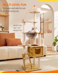 Arbre à chat en sisal et velours, classique, moderne, luxueux et écologique, avec enclos pour litière et emballage en carton, vente en gros - Product Image 6