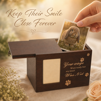 Marco de Fotos Conmemorativo para Mascotas de Madera Moderna y Lujosa Personalizado y Urna para Cenizas, Ataúd de Cremación, Regalo de Condolencias Funerarias