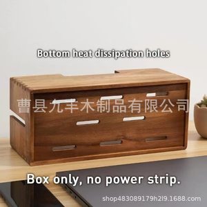 Wooden Cable Organizer <b>Box</b> Rectangle Solid Wood Flip Top Storage Office Desk <b>Router</b> Management <b>Box</b> - Product Image 5