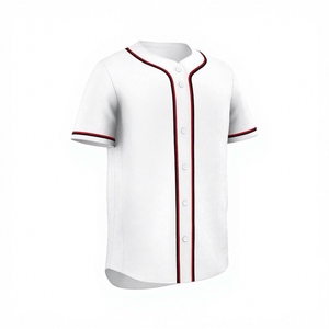 Maillot de baseball respirant unisexe à manches courtes blanc avec bordure rouge, fermeture boutonnée, vêtements de sport pour adultes toutes saisons - Product Image 5