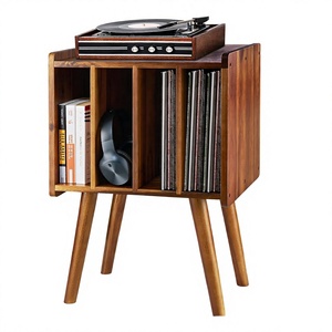 Modern Wood Record Player Stand With Vinyl Storage Shelf For Living Room Standing Type Multifunctional Bookshelf - Product Image 4