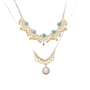 Collier en dentelle plaqué or en argent S925 avec perle et perles bleues, collier tendance pour femmes, bijoux King Silver - Product Image 5