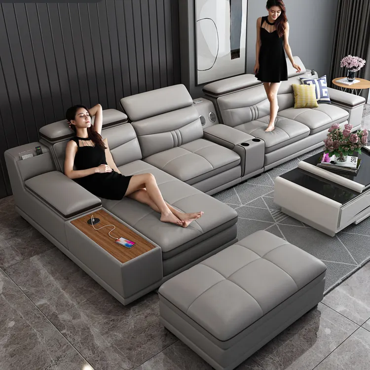 Divano in pelle combinazione soggiorno dimensioni appartamento completo di montaggio semplice e moderno importato primo strato di pelle smart mobili