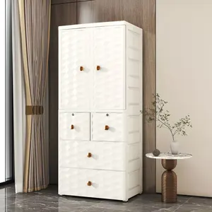 2024 High Quality Hanging Clothes+3 Drawer Living Room Storage Home Furnitures Portable Plastic Wardrobe Cabinet