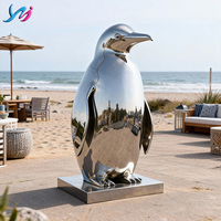 Grande sculpture d'extérieur moderne en acier inoxydable, pingouin miroir, moulage sous pression, plaqué, entièrement poli en 3D, pièce d'art, couleur personnalisée