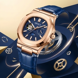 ONOLA 3855 Orologio Scheletrato da Uomo Lusso Meccanico Tourbillon Impermeabile con Cinturino in Pelle Quadrante in Vetro 24mm Lancette - Product Image 1