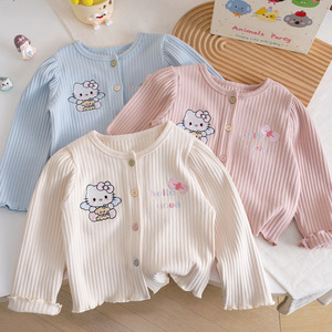 Cardigan en tricot côtelé pour <span class=keywords><strong>fille</strong></span>, imprimé chat KT, mignon et doux, pour l'automne, <span class=keywords><strong>3</strong></span>-8 <span class=keywords><strong>ans</strong></span> - Product Image 2