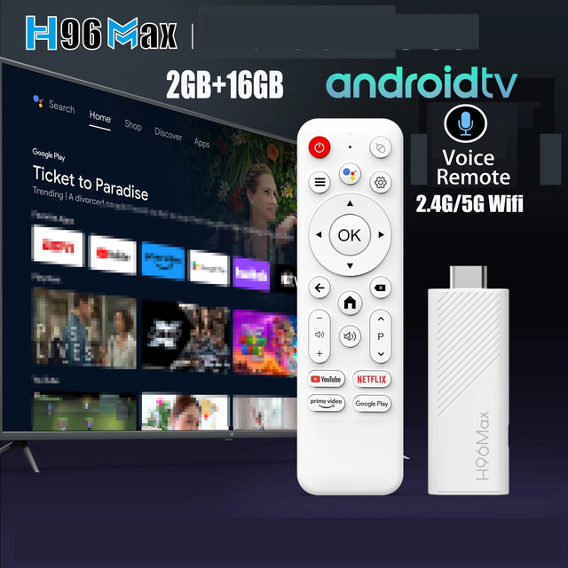 H96 MAX Android TV Stick Allwinner H313 with 2.4G Wifi 5G Wifi6 ROM 8GB 16GB 4K 3D HDR Goole Voice Remote DC 5V 2A