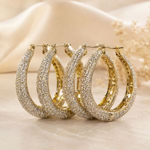 Jewelry Fashion Elegant Simple 14k Gold <b>Earring</b> Womens Luxury Crystal CZ Hoop <b>Earring</b> - Product Image 3