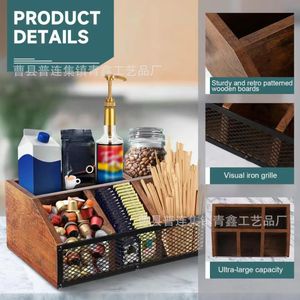 Caja de almacenamiento de cápsulas de café de madera con rejilla de hierro, organizador de cocina de gran capacidad para uso doméstico - Product Image 1