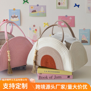 Portable Cotton Rope Storage <b>Basket</b> Diaper Bag Organizer Handbag Multi Functional With Tassel Detail - Product Image 3