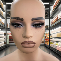 Tête de Mannequin Professionnelle en Cheveux Bruns pour Cosmétologie, Présentoir à Perruques avec Lunettes, Cheveux Chauves pour la Confection de Perruques