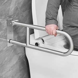 Tường gắn kết thép không gỉ gấp hình chữ U lan can chải nhà vệ sinh an toàn xử lý tay vịn cho phòng tắm tàn tật lấy thanh - Product Image 1