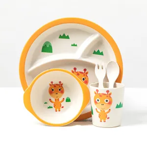 Leuke Cartoon Bpa Gratis Bamboevezel Melamine Kinderen Kids Serviesje Diner Plaat Servies Set