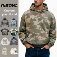 Vente en gros de sweat-shirts à capuche surdimensionnés à motif camouflage, 500 g/m², sweat-shirts camouflage personnalisés de haute qualité