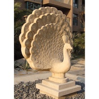 Sculpture de paon en marbre blanc naturel sculpté à la main