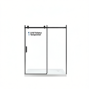 Puerta de ducha corrediza sin marco, vidrio templado de 5/16 pulgadas de grosor, diseño minimalista rectangular, mampara de ducha - Product Image 1