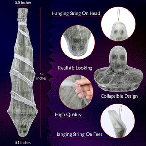 DAMAI Halloween Horror Decoration Props 1.8 Meters Upside Down Mummy Haunted House Secret Room Escape Sound Light Hanging Ghost - Product Image 4