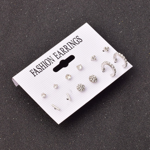 Ensemble de boucles d'oreilles à la mode, 6 paires de clous géométriques avec strass pour femmes, bijoux d'anniversaire - Product Image 4