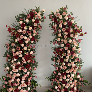 Arco de flores artificiales LEDA, muy vendido, con rosas borgoña y peonías color crema, camino de flores para decoración de eventos y fiestas. - Product Image 2