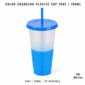 Vaso de Plástico que Cambia de Color, 24oz 700ml, PP, Sensible a la Temperatura, Reutilizable, para Agua Fría, con Pajita, para Camping y Actividades al Aire Libre - Product Image 1