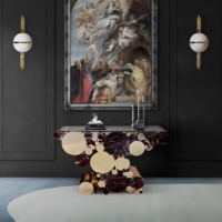 Table murale d'entrée contemporaine de luxe moderne, table à bulles en acier inoxydable portugais pour la maison, l'hôtel, les villas en verre sur mesure