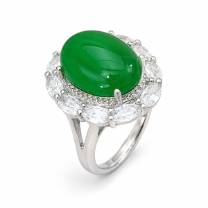 Anello retrò con pietra verde, design classico, gioiello da donna per l'uso quotidiano - Product Image 1