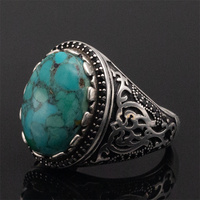Véritable bague turque pour homme en argent sterling 925 avec pierre turquoise naturelle, faite à la main, style vintage, bagues en argent 925 pour homme