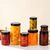 Tarro de vidrio cilíndrico de nuevo diseño al por mayor con tapa de fácil apertura para mermelada, almacenamiento de alimentos, salsas, encurtidos, miel y conservas.