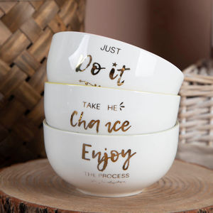 Tazón de cerámica dorado <span class=keywords><strong>para</strong></span> restaurante, tazón de cena con texto dorado creativo <span class=keywords><strong>para</strong></span> el Día de San Valentín y la familia - Product Image 1