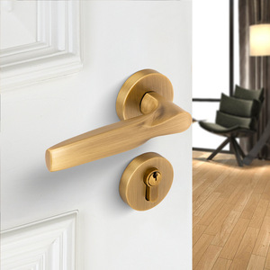 Coffee Colored Bronze Interior Door Lock Brass Lever Handle Minimalist Design For 30-55mm Wooden Doors - Product Image 2