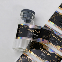 Autocollants en vinyle holographique personnalisés, étiquettes adhésives imperméables pour mini-bouteilles et usage en laboratoire, faible MOQ, forme découpée