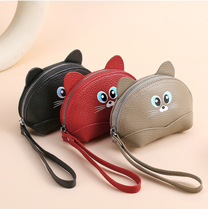 2025 New Arrival Genuine Leather ID <strong>Card</strong> Holder Cowhide Leather Cute Cat Cartoon Coin Purse <strong>Walet</strong> <strong>Card</strong> Holder for Women - Product Image 2