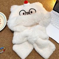 Bonnet et écharpe intégrés en fausse fourrure pelucheuse pour femmes, motif dessin animé mignon, doux pour les filles, épaissi, anti-froid, protection des oreilles, cache-cou à capuche