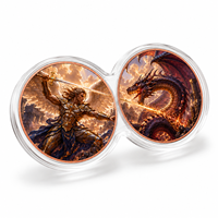 Lot de 2 pièces de 1 oz en cuivre, ensemble de médailles bimondes imprimées en 2D, motif Dragon guerrier ailé en bataille, pour collection d'art fantastique et cadeau