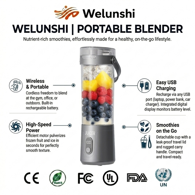 WLS-1117 Hot Sale Portable Juice Blender with LCD Power Screen,Cup for Fresh Juice Anywhere,Easy to Clean&Travel-Friendly